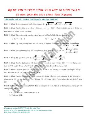 Bộ đề thi tuyển sinh vào Lớp 10 môn Toán từ năm 2006 đến 2016 (Tỉnh Thái Nguyên)